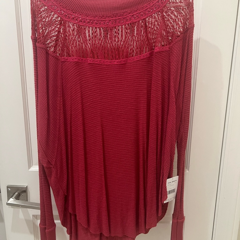 Free People Ruby Red Lace Blouse